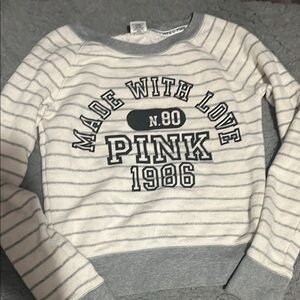 PINK Victoria's Secret Women's Striped Gray and White Sweater